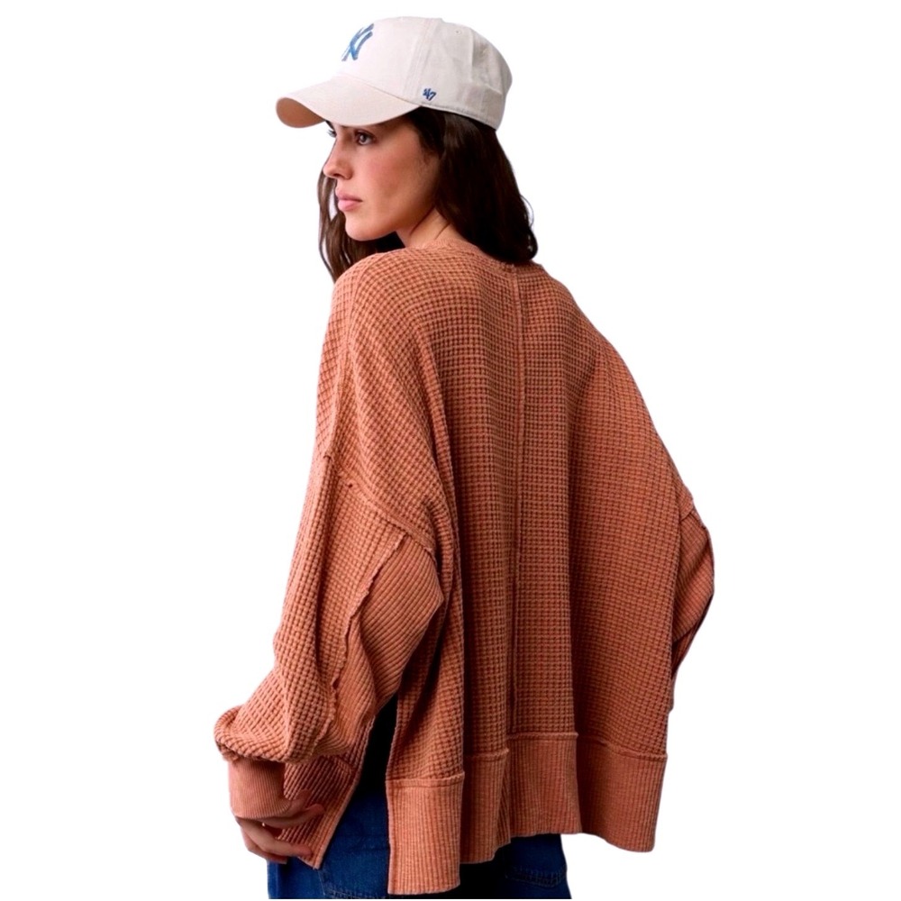 American Eagle Thermal Top This Feels Seriously Lived-In XS Terracotta NEW NWT - Picture 2 of 13